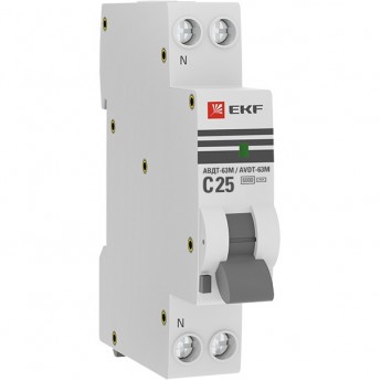 Автомат дифференциальный EKF PROXIMA АВДТ-63М 25А/ 30мА (1мод., хар.C, электронный тип AС) 6кА Автомат дифференциальный EKF PROXIMA АВДТ-63М 25А/ 30мА (1мод., хар.C, электронный тип AС) 6кА
