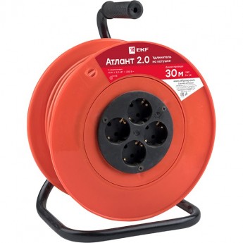 Удлинитель на катушке EKF PROXIMA "АТЛАНТ 2.0" 4 гнезда 30м с заземлением ПВС 3*1,0 10А/2,2кВт Удлинитель на катушке EKF PROXIMA "АТЛАНТ 2.0" 4 гнезда 30м с заземлением ПВС 3*1,0 10А/2,2кВт