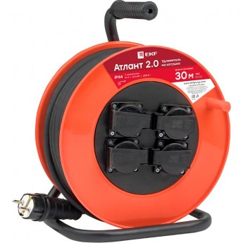 Удлинитель на катушке EKF PROXIMA "АТЛАНТ 2.0" 4 гнезда 30м с заземлением ПВС 3*1,5 16А/3,5кВт IP44