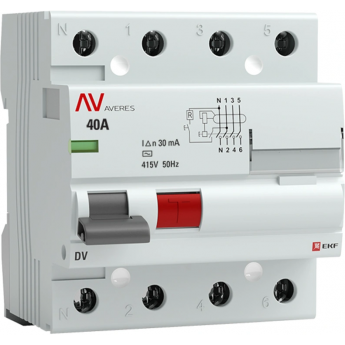 Выключатель дифференциального тока (УЗО) EKF RCCB-4-40-30-AC-AV 4п 40А 30мА тип AC DV AVERES Выключатель дифференциального тока (УЗО) EKF RCCB-4-40-30-AC-AV 4п 40А 30мА тип AC DV AVERES
